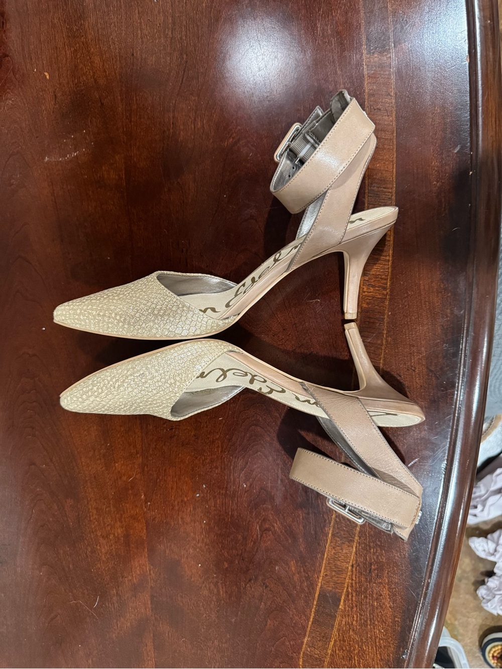 Sam Edelman Elegant Women's Ankle-Strap Pumps in Pearl Beige Size 8 - Picture 5 of 6